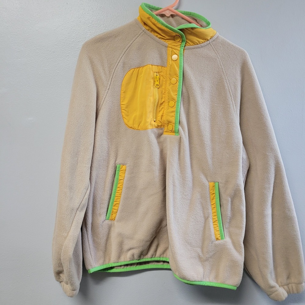 Dokotoo Womens Snap Fleece Pullover Jacket Tan Yellow Green Small NEW